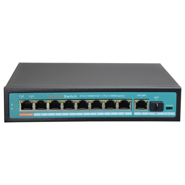 OEM SW1008-GF-120-HIPOE Switch PoE - 8 puertos PoE + 1 Uplink + 1 SFP GIGA - Velocidad de puertos 10/100/1000 Mbps - 65W puerto