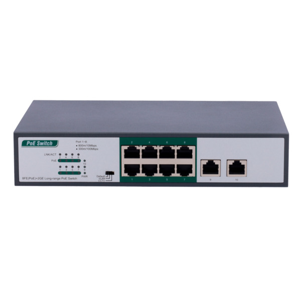 OEM SW1008POE-H-800M-120W Switch PoE - 8 puertos PoE FE + 2 GE - Velocidad 8 x10/100Mbps + 2 x10/100/1000Mbps - 8 puertos PoE+ p (1)