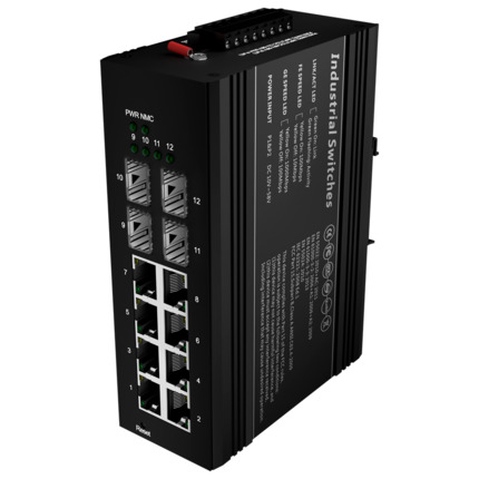 Comprar OEM SW1208HIPOE-MGF-240-DIN Switch PoE Marca Blanca - Montaje en carril DIN - 8 Puertos Gigabit + 4 SFP Gigabit - 90W puertos 1 y 2 / 30W puerto 3-8 / Máximo 240W - IEEE802.3af/at/bt | PoE/PoE+/Hi-PoE - VLAN/STP/RSTP/MSTP/ERPS/SNMP/ACL - Static L