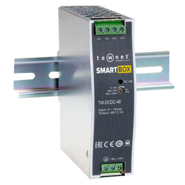 OEM TOW-DCDC48 Fuente de alimentación conmutada - Entrada 9-18 V DC - 2 salidas 48 V DC - Montaje en carril DIN - Compatible con