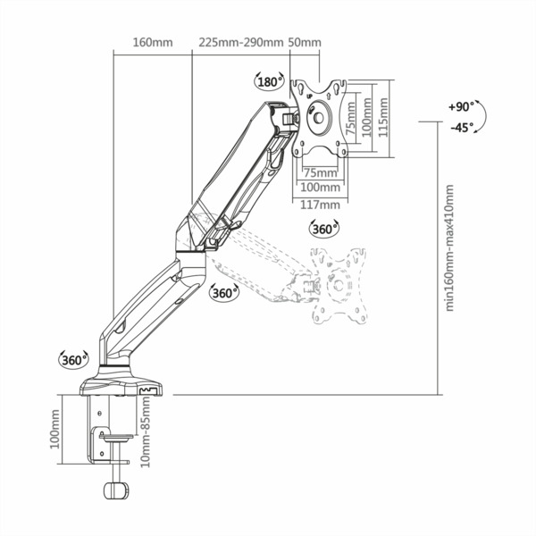 OEM TVM-1327DESK-FLEX Soporte para monitor LCD - Instalación en mesa - Inclinación -45º ~ +90º Rotación 180º Giro 360º - Ajustab (1)