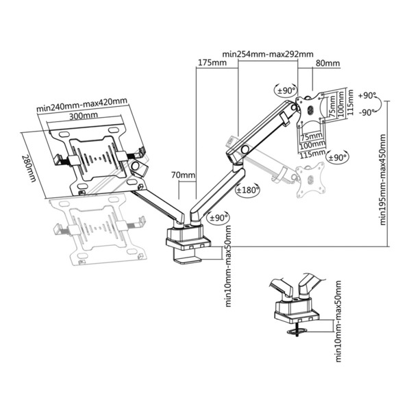 OEM TVM-1732DESK-FLEX-PCDUAL Soporte para portatil y monitor /TV - Instalación en mesa - Ancho de portátil soportado 240-420mm (1)