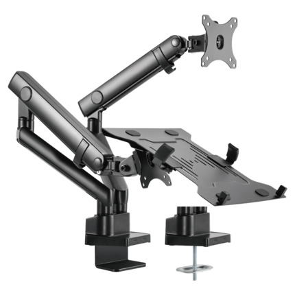 Comprar OEM TVM-1732DESK-FLEX-PCDUAL Soporte para portatil y monitor /TV - Instalación en mesa - Ancho de portátil soportado 240-420mm  - Compatible con VESA de 75×75, 100x100mm - Carga máxima 8 Kg Monitor, 4.5kg Portátil - Pantallas 17"~32"