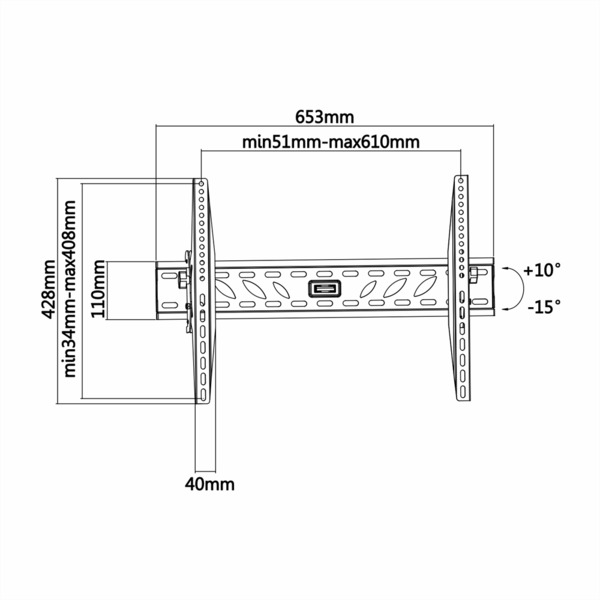 OEM TVM-3260 Soporte con inclinación - Peso soportado 50Kg - VESA 600x400mm - Distancia a la pared 74mm - Inclinación -15º / +10 (1)