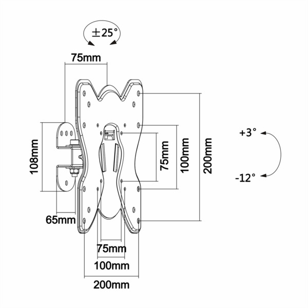 OEM TVM-423 Soporte con inclinación - Peso soportado 25Kg - VESA 200x200mm - Distancia a la pared 75 mm - Inclinación -12º / +3º (1)