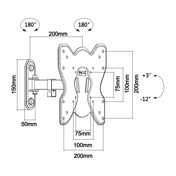 OEM TVM-432 Soporte con brazo - Peso soportado 25Kg - VESA 200x200mm - Distancia a la pared 65mm-200mm - Inclinación -12º / +3º (1)