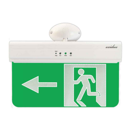 Comprar Paradox Hellas FOC-639L PH.LE.EXD.10 Señal de SALIDA de emergencia hacia la izquierda, para montaje en techo o pared línea EXIDUS. Visualización de hasta 20 metros. IP20. 220V CA. Batería de 3,6V/1Ah.