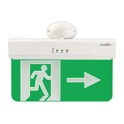 Comprar Paradox Hellas FOC-640R PH.RI.EXD.14 Señal de SALIDA de emergencia hacia la derecha para montaje en techo o pared línea EXIDUS. Visualización de hasta 30 metros. IP20. 220V CA. Batería de 3,6V/1Ah.