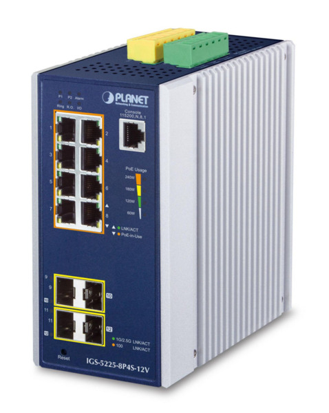 Planet IGS-5225-8P4S-12V IP30 Industrial L2+/L4 8-Port