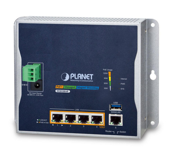 Planet WGR-500-4P IP30 Industrial Wall-mount