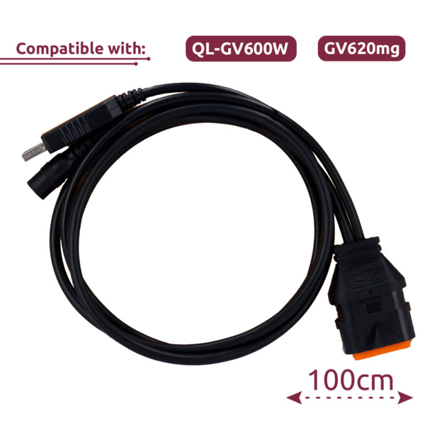 QUECLINK QL-GV600W-UK Cable de configuración - Compatible con QL-GV600W &amp; GV620mg - Longitud 100cm - Alimentador 12V DC 1A