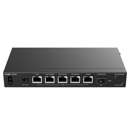 Comprar REYEE RG-EG406XS Reyee Router Cloud - 5 Puertos RJ45 + 1 SFP+ 10Gigabit - Funciones básicas de Firewall  - Admite hasta 5 WAN para failover o balanceo - Hasta 2500 Mbps de ancho de banda - Hasta 400 usuarios recomendados