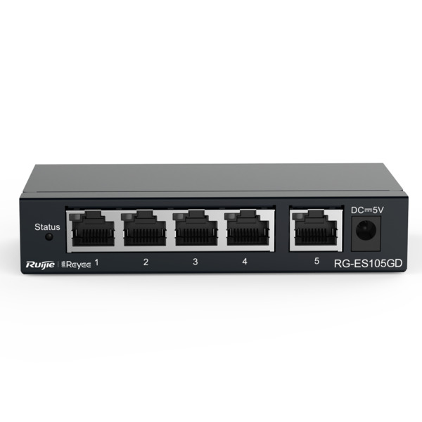 REYEE RG-ES105GD Reyee Switch Sobremesa - Carcasa Metal - 5 puertos RJ45 - Velocidad 10/100/1000 Mbps - Plug and Play - Tecnolog