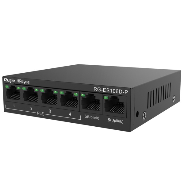 REYEE RG-ES106D-P Reyee Switch PoE Sobremesa - Carcasa Metal - 6 puertos RJ45 10/100 Mbps - 4 Puertos PoE+ 802.3af/at + 2 Puerto (3)