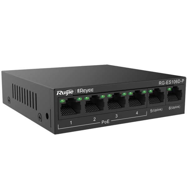 REYEE RG-ES106D-P Reyee Switch PoE Sobremesa - Carcasa Metal - 6 puertos RJ45 10/100 Mbps - 4 Puertos PoE+ 802.3af/at + 2 Puerto (5)