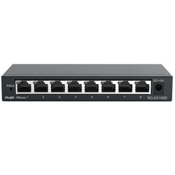 REYEE RG-ES108D Reyee Switch Sobremesa - Carcasa Metal - 8 puertos RJ45 - Velocidad 10/100 Mbps - Plug and Play - Tecnología aho