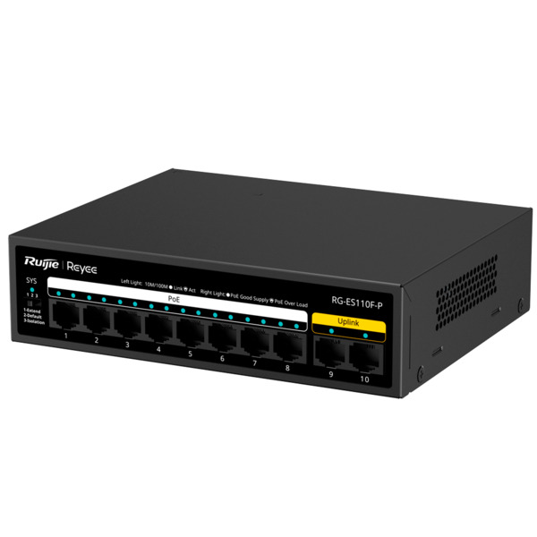 REYEE RG-ES110F-P Reyee Switch PoE Sobremesa - Carcasa Metal - 8 puertos RJ45 10/100 Mbps PoE+ 802.3af/at  - 2 Puertos Uplink RJ (1)