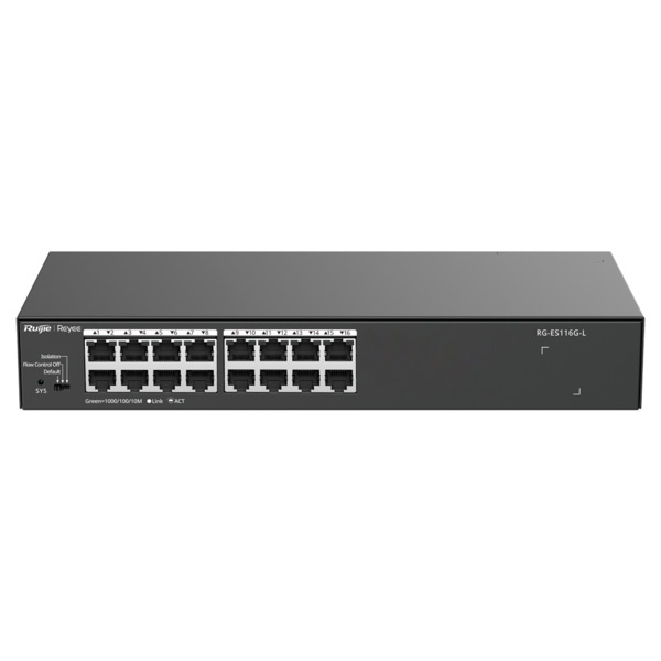 REYEE RG-ES116G-L Reyee Switch Sobremesa - Carcasa Metal - Enrackable - 16 puertos RJ45 - Velocidad 10/100/1000 Mbps - Plug and