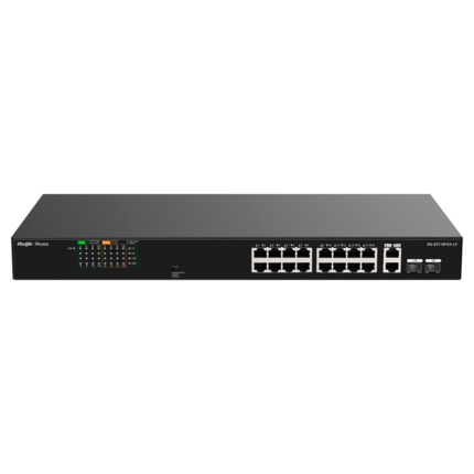 Comprar REYEE RG-ES118FGS-LP Reyee Switch PoE Sobremesa - Carcasa Metal - Enracable - 16 Puertos RJ45 10/100 Mbps + 2 Uplink Gigabit - 16 Puertos PoE+ 802.3af/at | Potencia total 120W - Plug and Play - Tecnología ahorro de energía