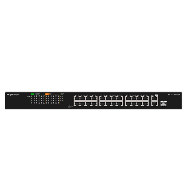 REYEE RG-ES126FGS-LP Reyee Switch PoE Enracable - 24 Puertos RJ45 + 1 Uplink RJ45 + 1 SFP Combo - 24 Puertos 10/100Mbps + 2 Puer (1)