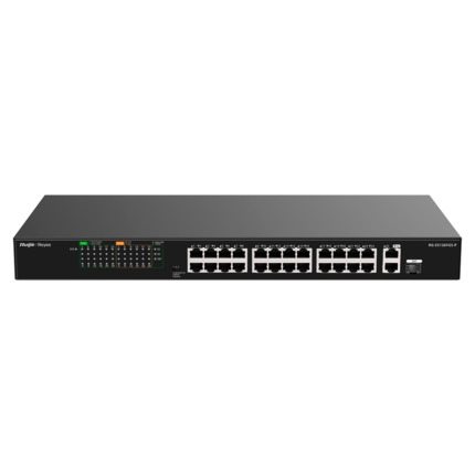 Comprar REYEE RG-ES126FGS-P Reyee Switch PoE Sobremesa - 24 Puertos RJ45 + 1 Uplink RJ45 + 1 SFP Combo - 24 Puertos 10/100Mbps + 2 Puertos 10/100/1000Mbp - 24 Puertos PoE+ 802.3af/at | Potencia total 370W - Aislado de Puertos / Flow Control / PoE Watchdo