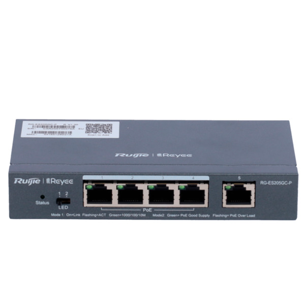 REYEE RG-ES205GC-P Reyee Switch PoE Cloud Gestionable - 4 puertos PoE 802.3af/at + 1 Uplink RJ45 - 4 RJ45 10/100/1000Mbps + 1 RJ (1)