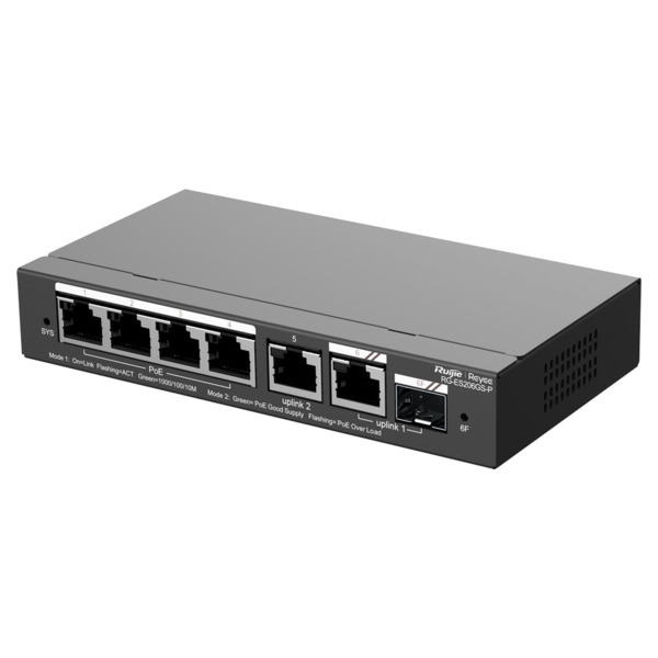REYEE RG-ES206GS-P Reyee Switch PoE Cloud - 4 Puertos PoE + 2 Puertos  Rj45 + 1 SFP Combo - Velocidad de puertos 10/100/1000 Mbp (3)
