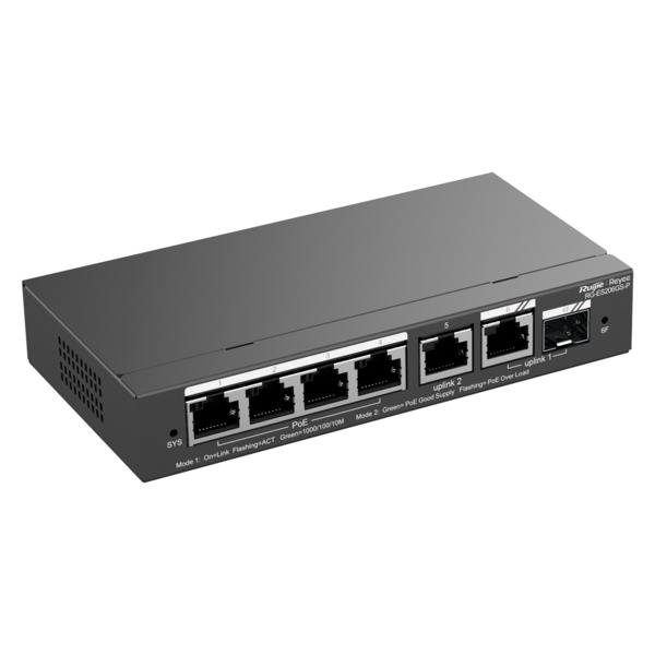 REYEE RG-ES206GS-P Reyee Switch PoE Cloud - 4 Puertos PoE + 2 Puertos  Rj45 + 1 SFP Combo - Velocidad de puertos 10/100/1000 Mbp (5)