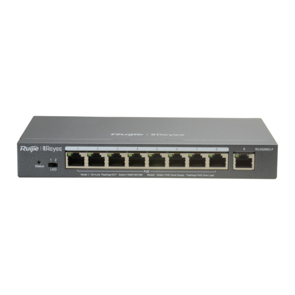 REYEE RG-ES209GC-P Reyee Switch PoE Cloud Gestionable - 8 puertos PoE 802.3af/at + 1 Uplink RJ45 - 8 RJ45 10/100/1000Mbps + 1 RJ