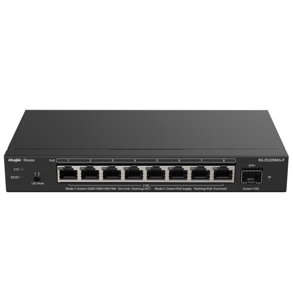 REYEE RG-ES209MG-P Reyee Switch PoE Cloud Capa 2 - 8 puertos PoE MultiGigabit+ 1 10Gbps SFP+ - PoE 802.3af/at hasta 30w / Máxim