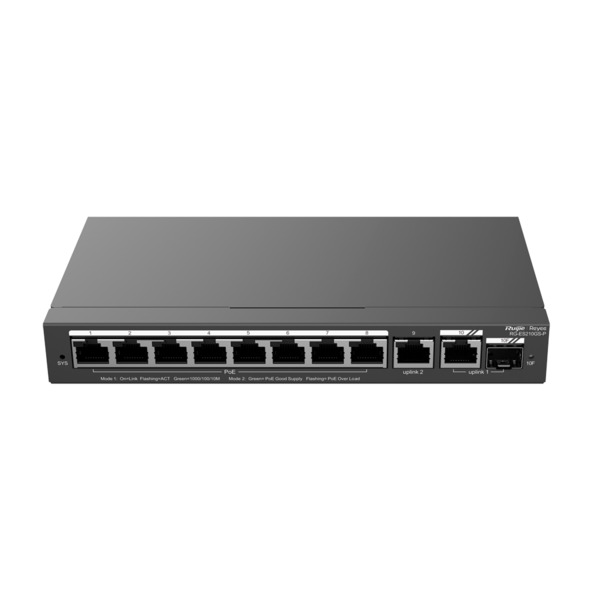 REYEE RG-ES210GS-P Reyee Switch PoE Cloud Gestionable - 8 puertos PoE + 2 Uplink RJ45 + 1 SFP Combo - Velocidad de puertos 10/10
