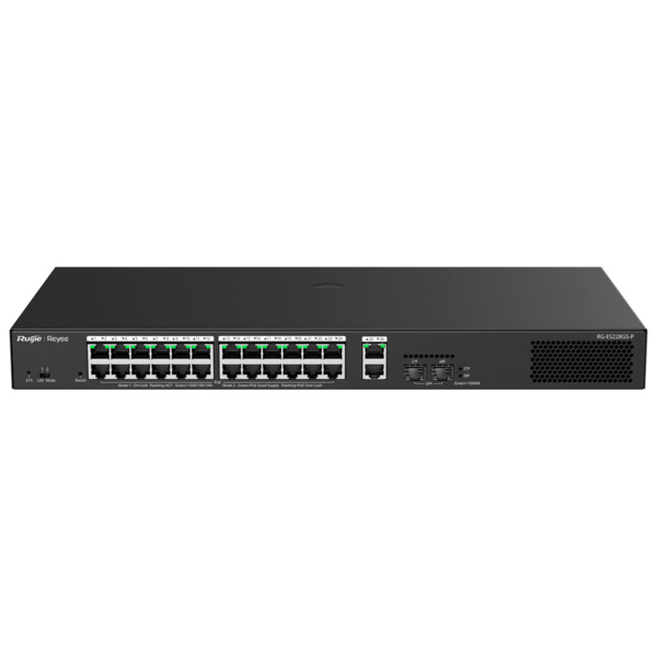 REYEE RG-ES228GS-P Reyee Switch PoE Cloud Gestionable - 24 PoE 802.3af/at + 2 SFP + 2 uplink RJ45 - 26 RJ45 10/100/1000Mbps + 2