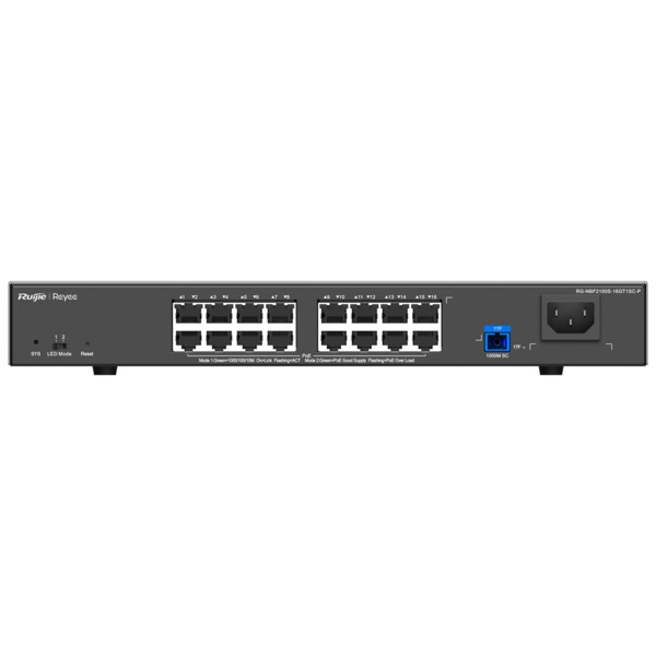 REYEE RG-NBF2100S-16GT1SC-P Reyee E-Lighten Switch PoE Cloud Capa 2 - 16 puertos RJ45 Gigabit  802.3af/at - 1 Puerto óptico SC 1 (5)
