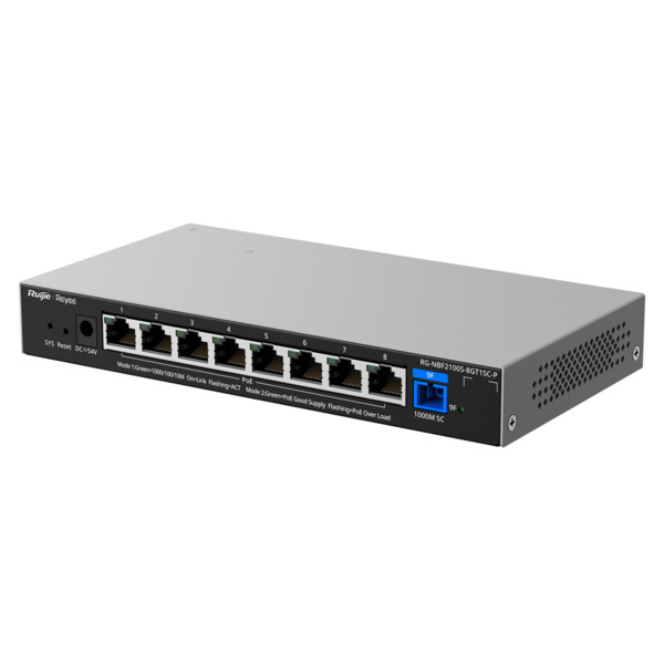 REYEE RG-NBF2100S-8GT1SC-P Reyee E-Lighten Switch PoE Cloud Capa 2 - 8 puertos RJ45 Gigabit  802.3af/at - 1 Puerto óptico SC 1G (1)
