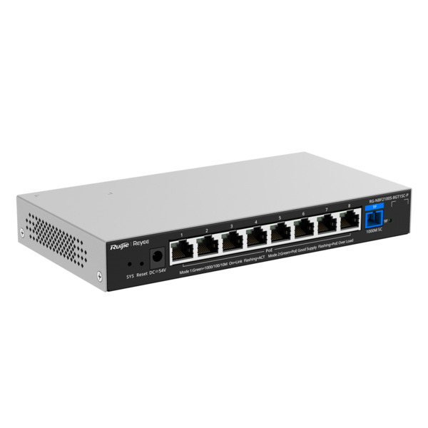 REYEE RG-NBF2100S-8GT1SC-P Reyee E-Lighten Switch PoE Cloud Capa 2 - 8 puertos RJ45 Gigabit  802.3af/at - 1 Puerto óptico SC 1G (3)