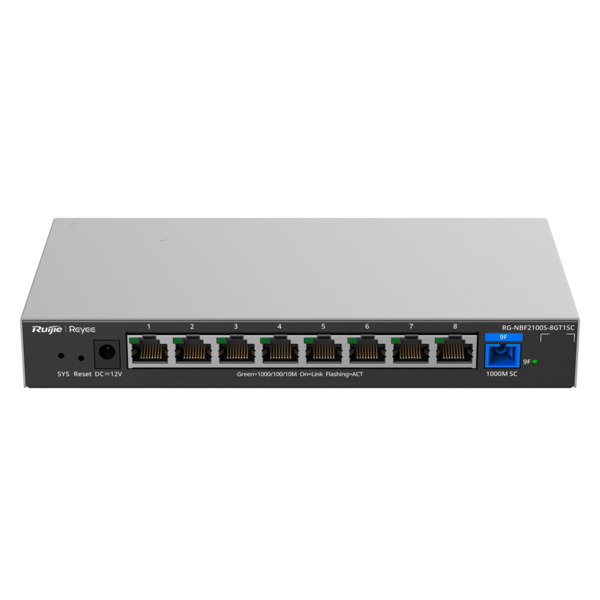 REYEE RG-NBF2100S-8GT1SC Reyee E-Lighten Switch Cloud Capa 2 - 8 puertos RJ45 Gigabit - 1 Puerto óptico SC 1G (PON) - Velocidad
