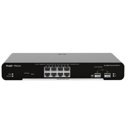 Comprar REYEE RG-NBS3100-8GT2SFP-P Reyee Switch PoE Cloud Capa 2 - 8 puertos PoE+ Gigabit+ 2 SFP Gigabit - 30W por puerto 802.3af/at / Máximo 125W - Static LAG/DHCP Snoop/IGMP Snoop/Port Mirror - VLAN/Port Isolation/STP/RSTP/ACL/QoS/LACP/SNMP - Enrackabl
