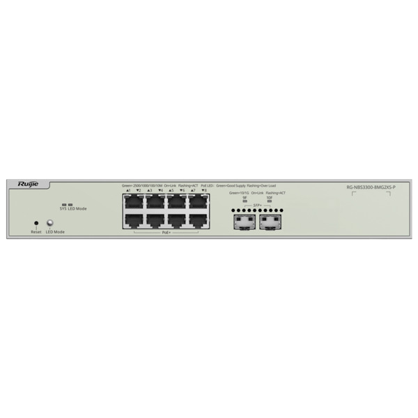 REYEE RG-NBS3300-8MG2XS-P Reyee Switch PoE Cloud Capa 2 - 8 puertos PoE MultiGigabit+ 2 10Gbps SFP+ -  PoE 802.3af/at Máximo 240 (1)