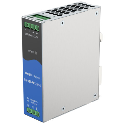 Comprar REYEE RG-NIS-PA120-54 Fuente de alimentación Industrial Reyee - Salida DC 54 V 2,2A / 120 W - 2 salidas DC - Voltaje entrada 100 V ~ 240 V - 125 (Al) x 35 (An) x 100 (Fo) mm - Montaje en carril DIN