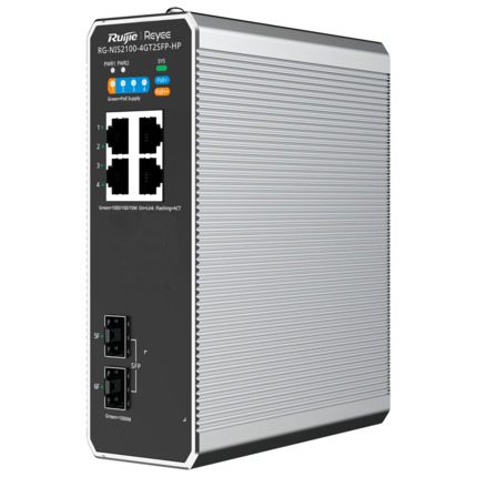 Comprar REYEE RG-NIS2100-4GT2SFP-HP Reyee Switch Industrial PoE Cloud Capa 2 - 4 puertos RJ45 Gigabit + 2 puertos SFP Gigabit - 4 Puertos PoE+ 30W + 1 Puertos Hi-PoE 90W - PoE extendido (puertos 3~4) / Port Isolation - VLAN/ERPS/Loop Prevention/Watchdog/