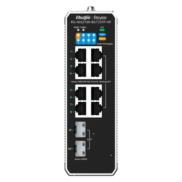 REYEE RG-NIS2100-8GT2SFP-HP Reyee Switch Industrial PoE Cloud Capa 2 - 8 puertos RJ45+ Gigabit + 2 puertos SFP Gigabit - 8 Puert (1)