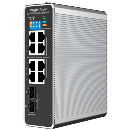 Comprar REYEE RG-NIS2100-8GT2SFP-HP Reyee Switch Industrial PoE Cloud Capa 2 - 8 puertos RJ45+ Gigabit + 2 puertos SFP Gigabit - 8 Puertos PoE+ 30W + 1 Puertos Hi-PoE 90W - PoE extendido (puertos 5~8) / Port Isolation - VLAN/ERPS/Loop Prevention/Watchdog