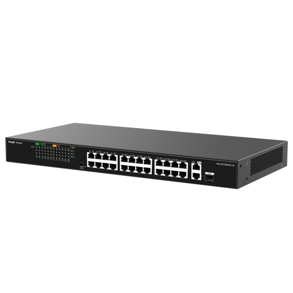 Reyee Switch PoE Enracable - 24 Puertos RJ45 + 1 Uplink RJ45 + 1 SFP Combo - 24 Puertos 10/100Mbps + 2 Puertos 10/100/1000Mbp -