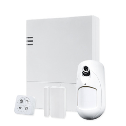 Comprar RW432P803EUA Kit físico de LightSYS Air. Grado 2, Contiene: Central LightSYS Air Wi-Fi e IP ,módulo 4G, detector PirCam, contacto Slim y mando Panda