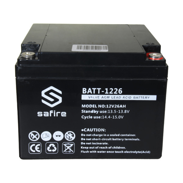 SAFIRE BATT-1226 Batería recargable - Tecnología plomo ácido AGM - Voltaje 12 V - Capacidad 26 Ah - 182 x 166 x 126 mm / 8400 g (3)