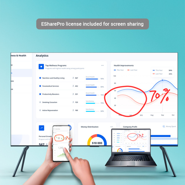SAFIRE SF-115X80 Monitor 115" 4K - App gratuita para compartir pantalla - Funcionamiento 16/7 - Soporte a pared incluido - (5)