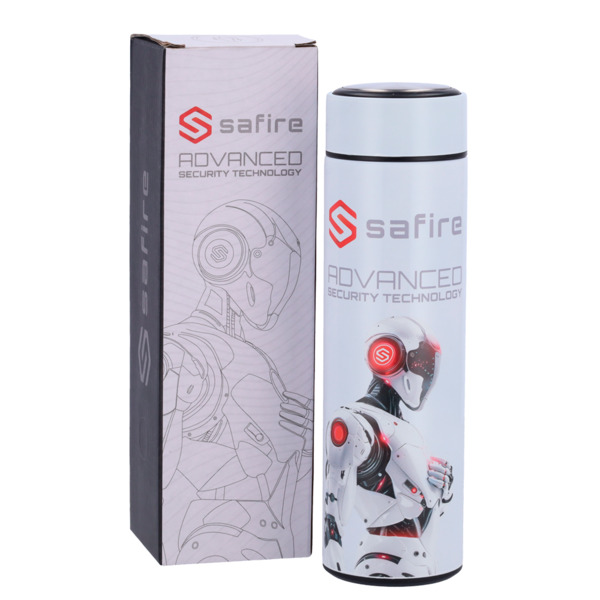 SAFIRE SF-BOTTLE-ROBOT Safire - Botella - Color blanco - Anillo de sellado - Acero inoxidable 304