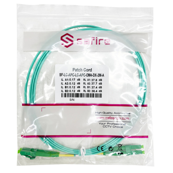 SAFIRE SF-LC-APC-LC-APC-OM4-DX-2M-A Cable de conexión de fibra óptica - Fibra multimodo OM4 - Conector LC APC dúplex - Longitud (5)