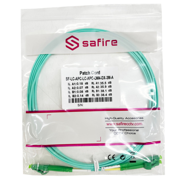 SAFIRE SF-LC-APC-LC-APC-OM4-DX-3M-A Cable de conexión de fibra óptica - Fibra multimodo OM4 - Conector LC APC dúplex - Longitud (5)