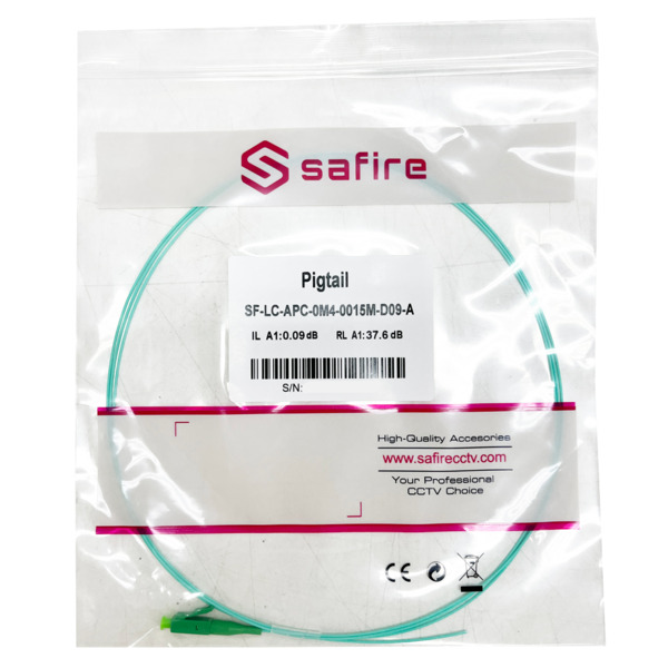 SAFIRE SF-LC-APC-OM4-0015M-D09-A Pigtail de fibra óptica - Fibra multimodo OM4 - Conector LC APC simplex - Longitud 1.5m - Cubie (1)